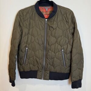 Bean Signature Quilted Bomber Jacket Olive Green Plaid Lined Zip Front Men's M